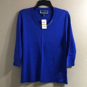 Karen Scott Womenś Blue 3/4 Sleeve Top Size S